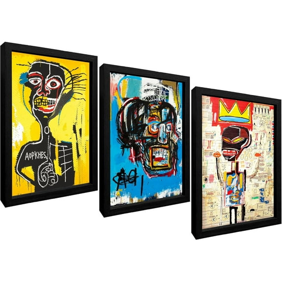 Framed Basquiat Wall Art, Jean Michel Basquiat Colorful Graffiti Canvas Basquiat Poster for Living Room Bedroom Office Set of 3 16x24in