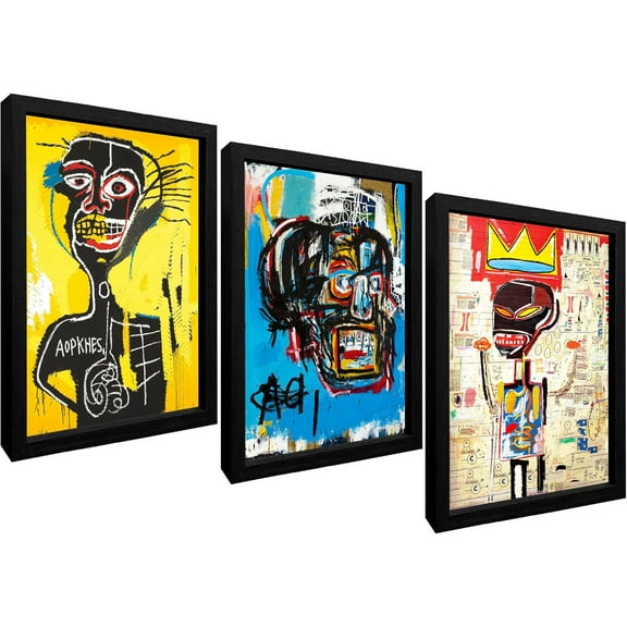 Framed Basquiat Wall Art, Jean Michel Basquiat Colorful Graffiti Canvas Basquiat Poster for Living Room Bedroom Office Set of 3 16x24in
