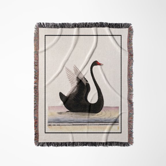 Framed Beautiful Art Deco Black Swan, Woven Blanket