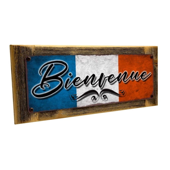 Framed Bienvenue French Welcome 4"x12" Metal Sign, Wall Décor for Kitchen and Dining