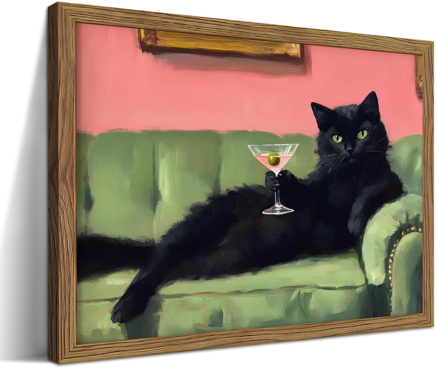 Framed Black Cat with Martini Wall Art Print, Whimsical Cute Cat Decor ...