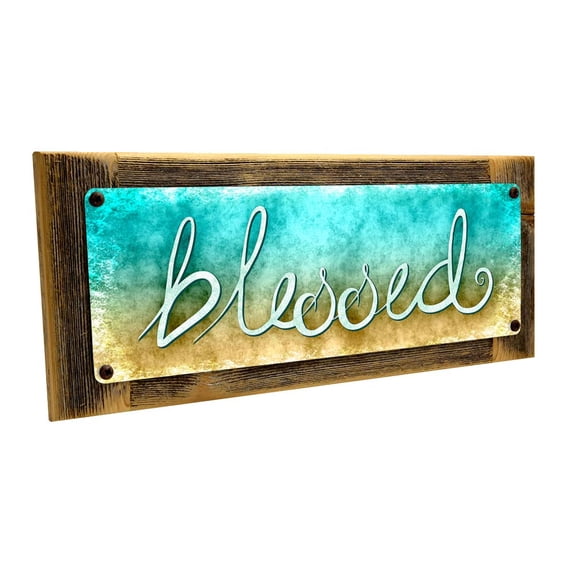 Framed Blessed 4"x12" Metal Sign, Wall Décor for Home and Office