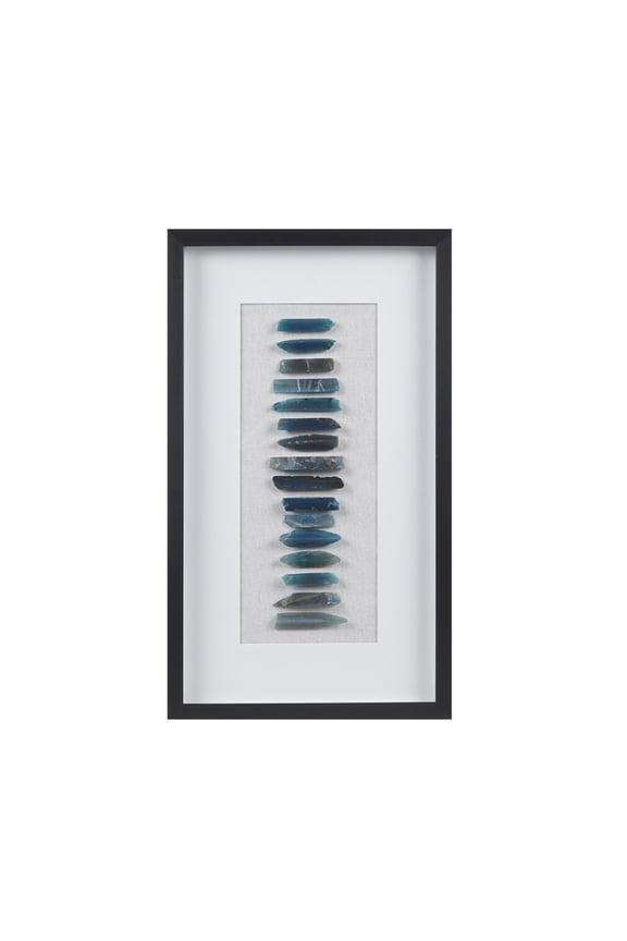 Framed Blue Agate Shadow Box Wall Art, 23.6x13.8 Inch Natural Stone Decor, Ready to Hang Vertical or Horizontal