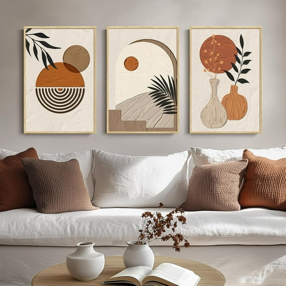 Framed Boho Canvas Wall Art, Set of 3 Abstract Geometric Art Prints, Boho Wall Hanging Pictures for Living Room, Bedroom, Office Wall Decor, 16x24 Inch