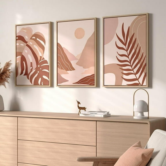 Framed Boho Canvas Wall Art, Set of 3 Abstract Geometric Art Prints, Boho Wall Hanging Pictures for Living Room, Bedroom, Office Wall Decor, 16x24 Inch