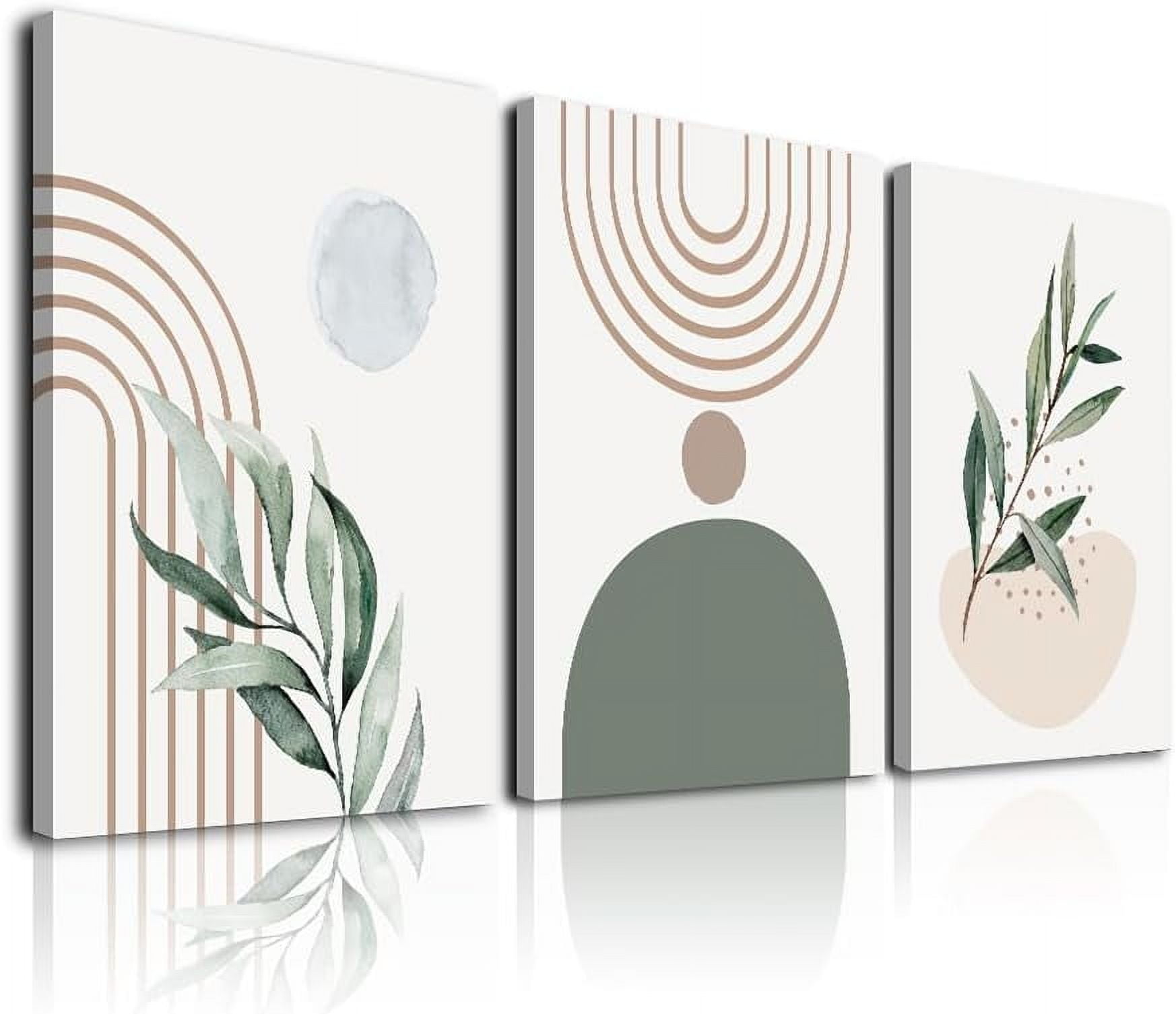 Framed Boho Wall Art, Abstract Sage Green Wall Decor Palm Leaf Sun Moon ...