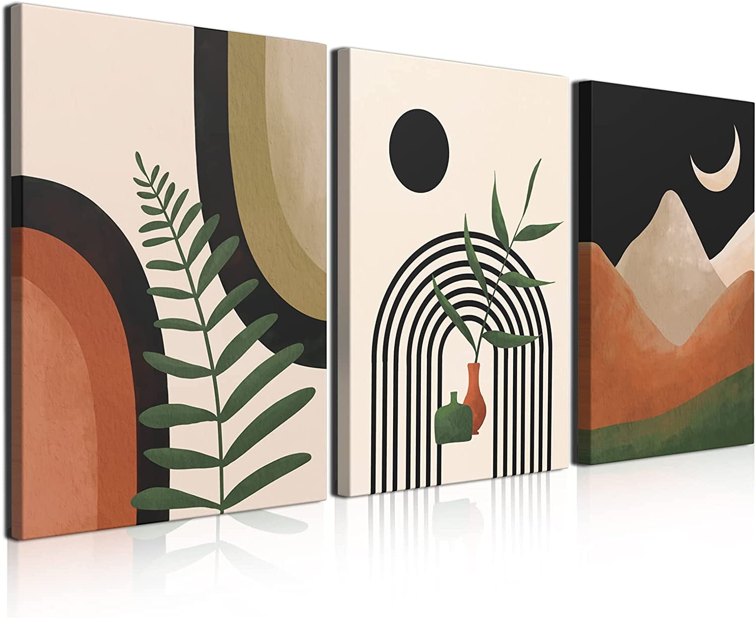 Framed Boho Wall Art Set of 3, Mid Century Modern Decor, Minimalist ...