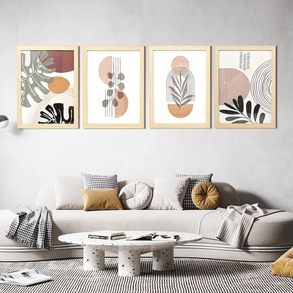 Framed Boho Wall Art Set of 4 for Wood Aesthetic Wall Decor for Living room Kitchen Hallway Bedroom, Neutral Botanical Wall Prints