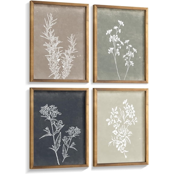 Framed Boho Wall Art Set of 4 for Wooded Minimalist Botanical Print Wall Art for Rustic Vintage Farmhouse Home Kitchen Wall Decor (Brown, 11x14)