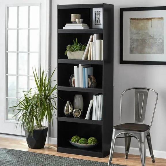 Framed Bookcase with Adjustable Shelves, True Black Oak