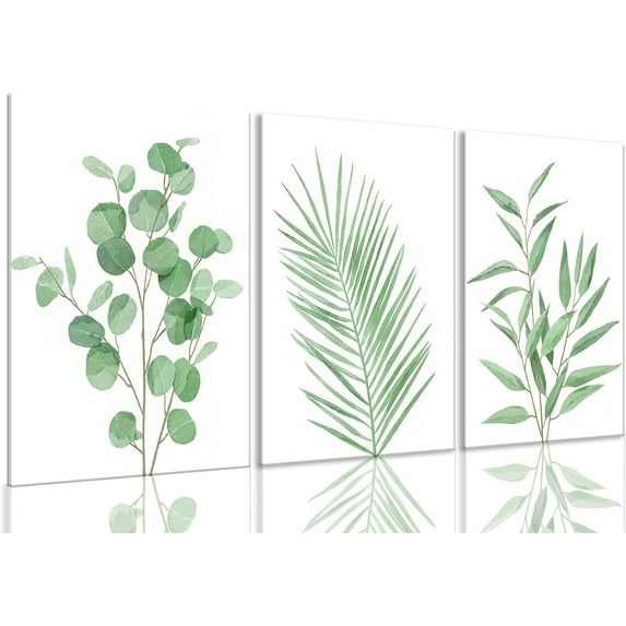 Framed Botanical Wall Art Boho Floral Watercolor Plant Poster Canvas Prints Set of 3 Sage Green Painting Eucalyptus Leaf Picture Modern Minimalist Decor Bedroom Bathroom Living Room12x16in