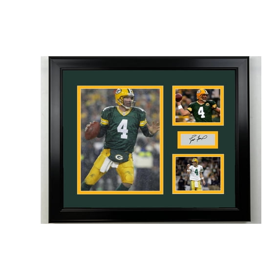 Framed Brett Favre Green Bay Packers Facsimile Laser Engraved Signature Football 14x11 3 Photo Collage