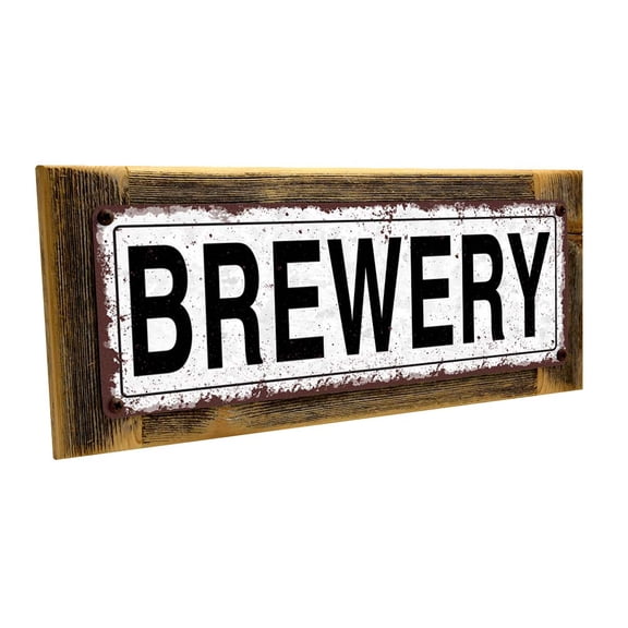 Framed Brewery 4"x12" Metal Sign, Wall Décor for Mancave, Den, and Gameroom