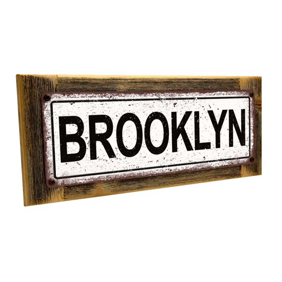Framed Brooklyn 4"x12" Metal Sign, Wall Décor for Mancave, Den, and Gameroom