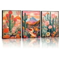 thumbnail image 1 of Framed Cactus Canvas Wall Hieng Green Pink Orange Plant Floral Wall decoration pictures Colorful Southwestern Rustic Painting Desert Landscape Poster Prints for Living Room Bathroom Bedroom, 1 of 6