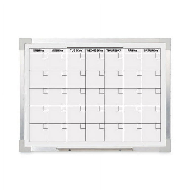 Framed Calendar Dry Erase Board, 24 x 18, White Surface, Silver Aluminum Frame Framed Calendar Dry Erase Board, 24 x 18, White Surface, Silver Aluminum Frame