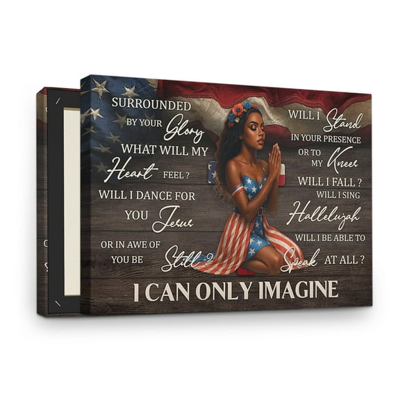 Framed Canvas Art: African American Women - Black Girl Inspiring Decor - US Flag I Can Only Imagine Christian Wall Art - 8x12 inch