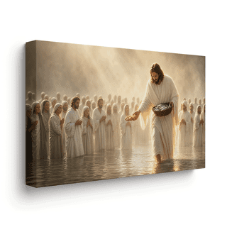 Framed Canvas Art Jesus Feeding the Multitude 48x24 inch (120x60 cm) Religious Wall Decor