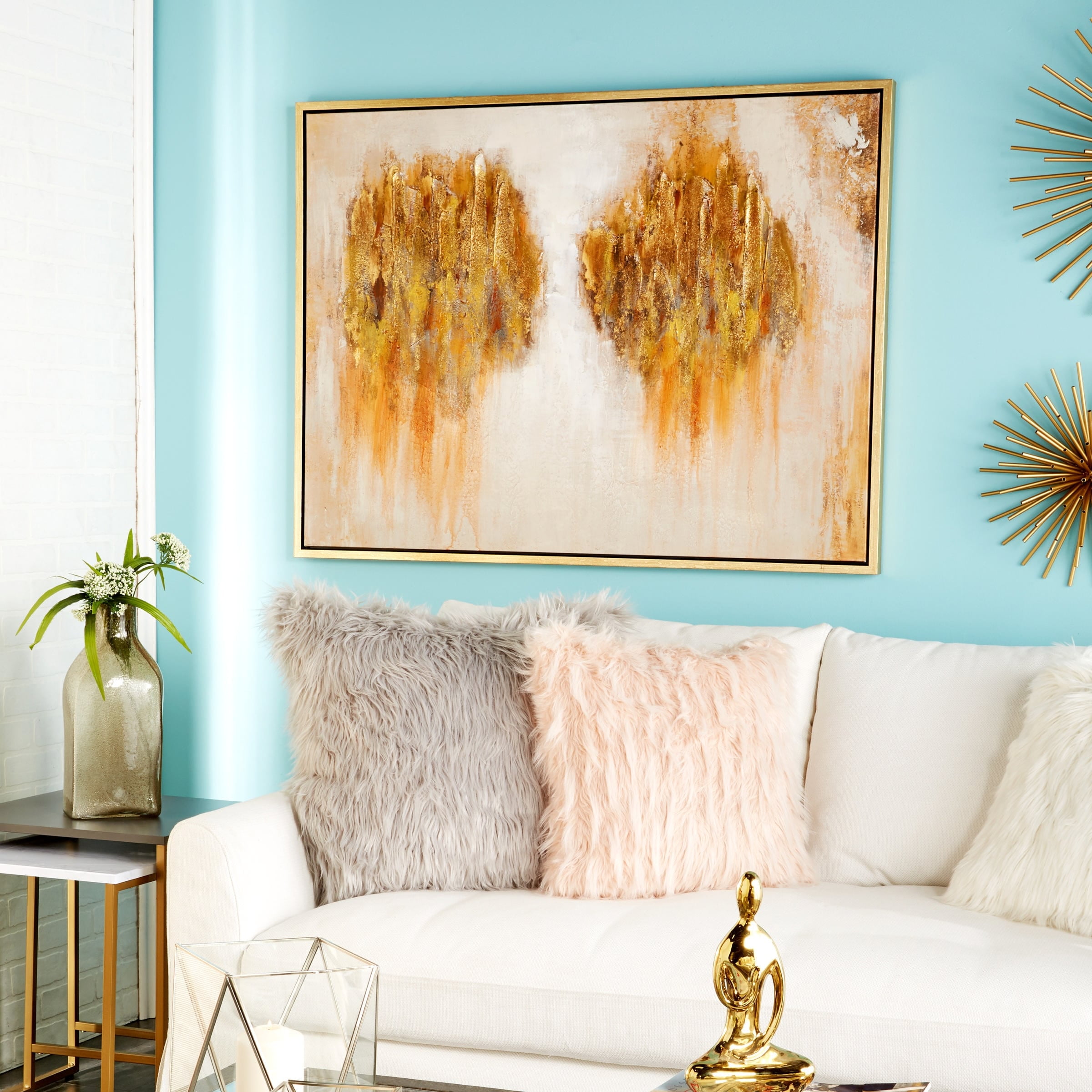 Golden Abstract Landscape Canvas Art in Thin Frame
