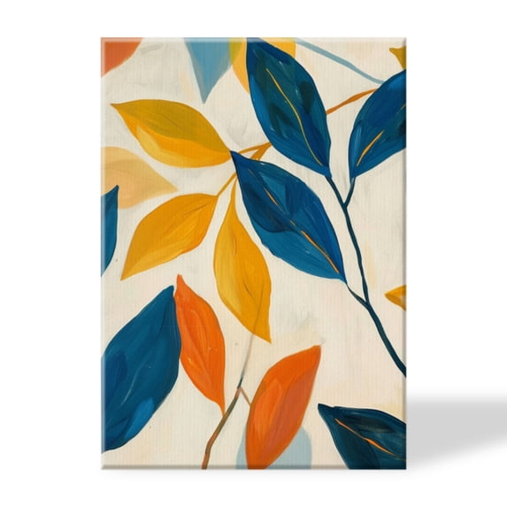 Framed Canvas Art Wall Decor Canvas Prints Pictures Wall Art,Painting Of Leaves In Blue And Yellow On White Background Artwork for Home Decor, Living Room, Office-16x24 Inches
