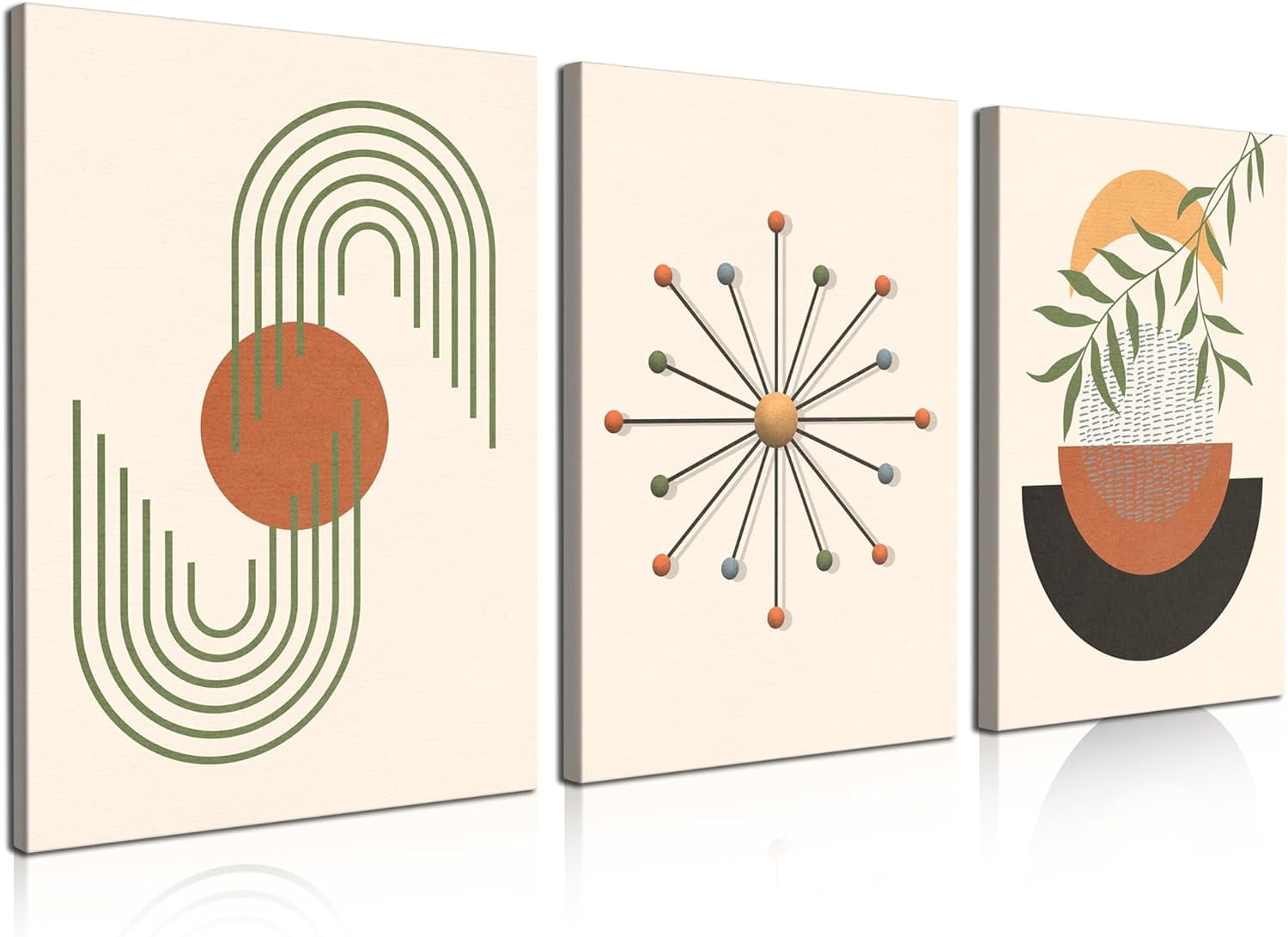 Framed Canvas Boho Wall Art, Mid Century Modern Wall Art, Set of 3 Wall