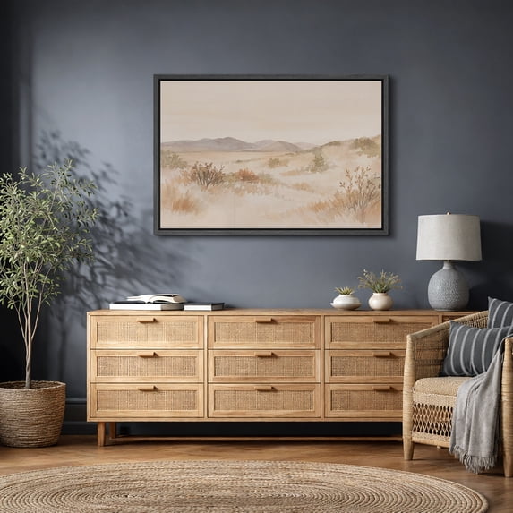 Framed Canvas Print Abstract Landscape Wall Art Neutral Modern Decorative for Living Room Bedroom - 16"x24" BLACK