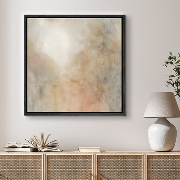 Framed Canvas Print Abstract Modern Wall Art Neutral Minimalist Decorative for Living Room Bedroom - 16"x16" BLACK