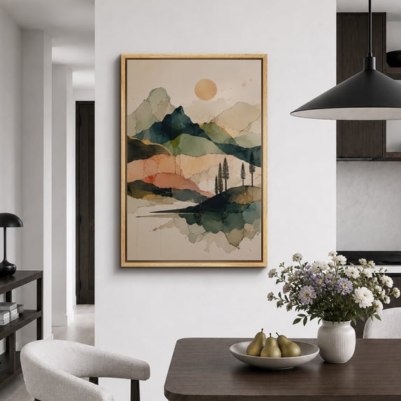 Abstract Pattern Canvas Framed Canvas Print Abstract Mountain Lake Landscape Wall Art Nature ...