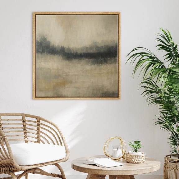 Framed Canvas Print Abstract Wall Art Modern Neutral Decorative for Living Room Bedroom - 24"x24" NATURAL