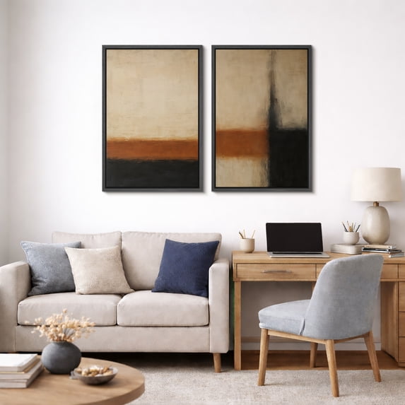 Framed Canvas Print Abstract Wall Art Set of 2 Neutral Decorative for Living Room Bedroom - 16"x24"x2 BLACK