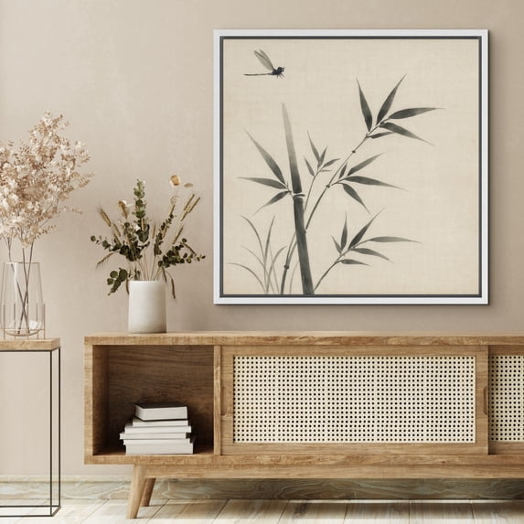 Framed Canvas Print Bamboo Wall Art Zen Decorative for Living Room Bedroom - 24"x24" WHITE