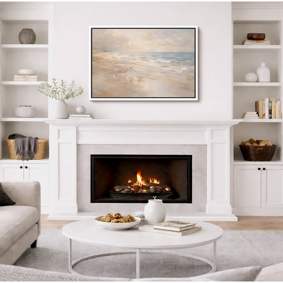 Framed Canvas Print Beach Wall Art Coastal Decorative for Living Room Bedroom - 16"x24" WHITE