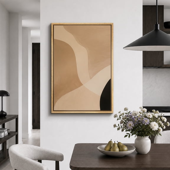 Framed Canvas Print Beige Curved Abstract Wall Art Modern Artwork Decoration for Living Room Bedroom - 16"x24" NATURAL Frame