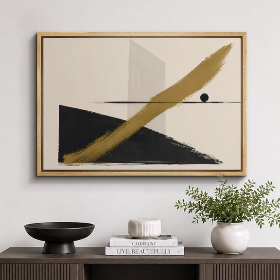 Framed Canvas Print Black Gold Abstract Shapes Wall Art Modern Artwork Decoration for Living Room Bedroom - 16"x24" NATURAL Frame