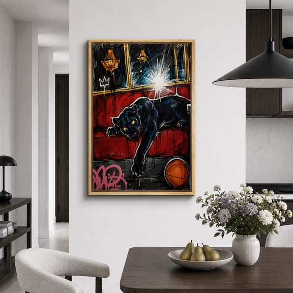 Framed Canvas Print Black Panther Sofa Wall Art Urban Animal Artwork Decoration for Living Room Bedroom - 16"x24" NATURAL Frame