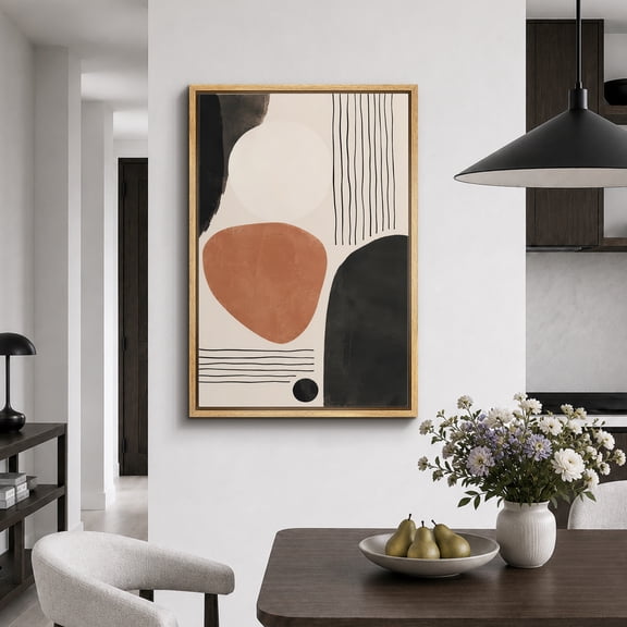 Framed Canvas Print Black Terracotta Geometric Wall Art Boho Artwork Decoration for Living Room Bedroom - 16"x24" NATURAL Frame