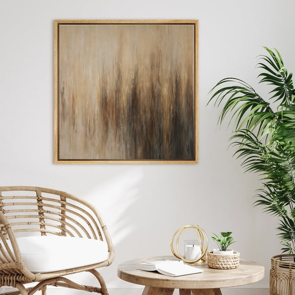 Framed Canvas Print Brown Abstract Wall Art Neutral Modern Minimalist Decorative for Living Room Bedroom - 24"x24" NATURAL