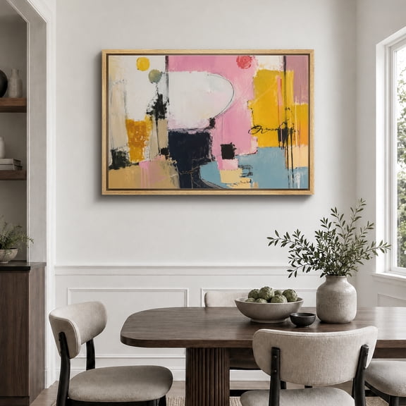 Framed Canvas Print Colorful Brushstroke Abstract Wall Art Modern Artwork Decoration for Living Room Bedroom - 16"x24" NATURAL Frame
