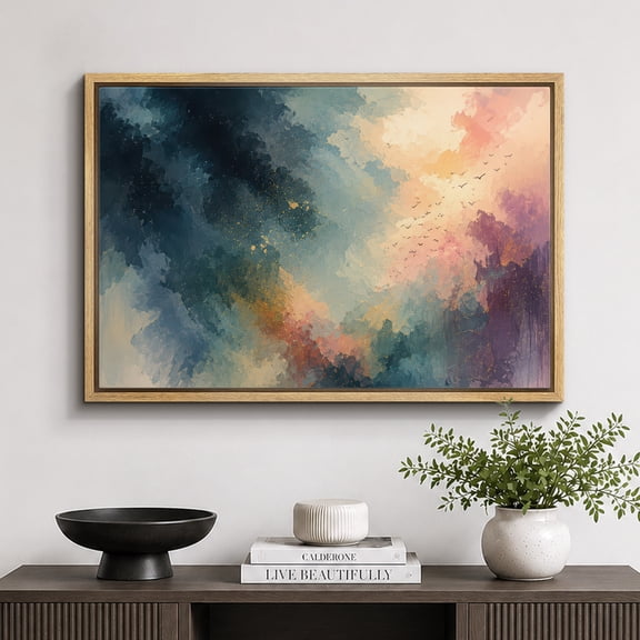 Framed Canvas Print Colorful Dreamy Abstract Wall Art Modern Artwork Decoration for Living Room Bedroom - 16"x24" NATURAL Frame