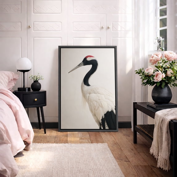 Framed Canvas Print Crane Bird Wall Art Minimalist Modern Decorative for Living Room Bedroom - 16"x24" BLACK