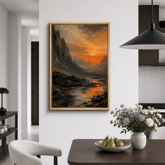 Framed Canvas Print Dramatic Canyon Sunset Wall Art Landscape Artwork Decoration for Living Room Bedroom - 16"x24" NATURAL Frame