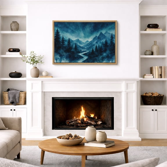 Framed Canvas Print Forest Mountain Wall Art Modern Decorative for Living Room Bedroom - 24"x36" NATURAL