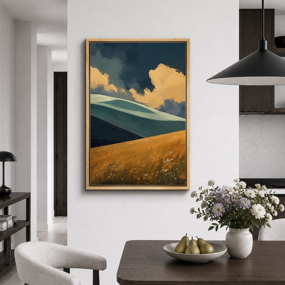 Framed Canvas Print Golden Hill Cloud Landscape Wall Art Nature Decorative for Living Room Bedroom - 16"x24" NATURAL Frame