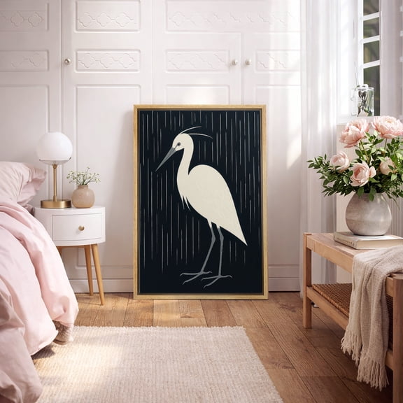 Framed Canvas Print Heron Wall Art Bird Decorative for Living Room Bedroom - 24"x36" NATURAL