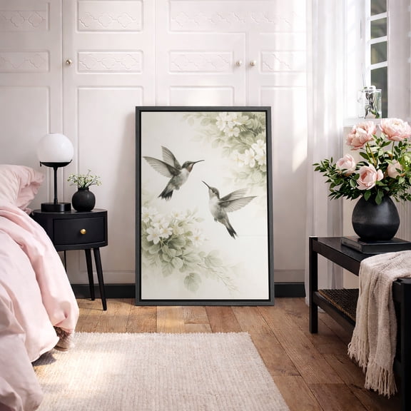 Framed Canvas Print Hummingbird Wall Art Boho Decorative for Living Room Bedroom - 24"x36" BLACK