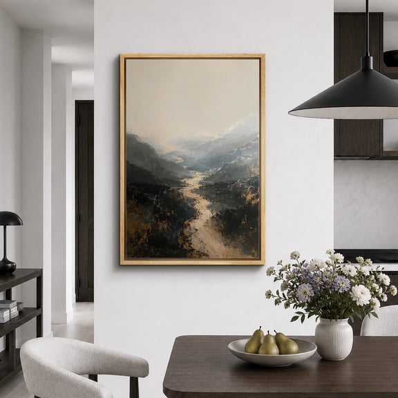 Framed Canvas Print Misty Mountain Valley Wall Art Landscape Decorative for Living Room Bedroom - 16"x24" NATURAL Frame