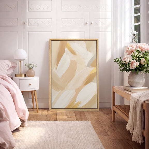Framed Canvas Print Neutral Abstract Wall Art Beige MInimalist Decorative for Living Room Bedroom - 16"x24" NATURAL