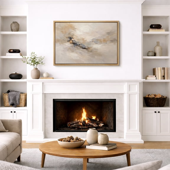 Framed Canvas Print Neutral Abstract Wall Art Minimalist Modern Decorative for Living Room Bedroom - 24"x36" NATURAL