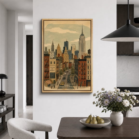 Framed Canvas Print New York City Street Wall Art Urban Artwork Decoration for Living Room Bedroom - 16"x24" NATURAL Frame