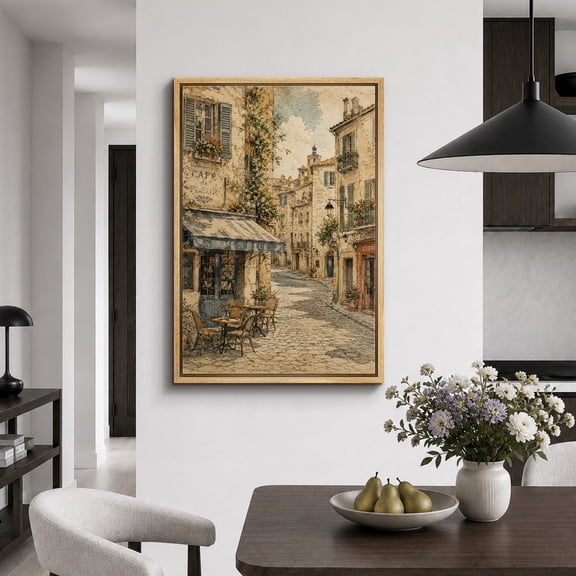 Framed Canvas Print Paris Cafe Street Wall Art European Artwork Decoration for Living Room Bedroom - 16"x24" NATURAL Frame